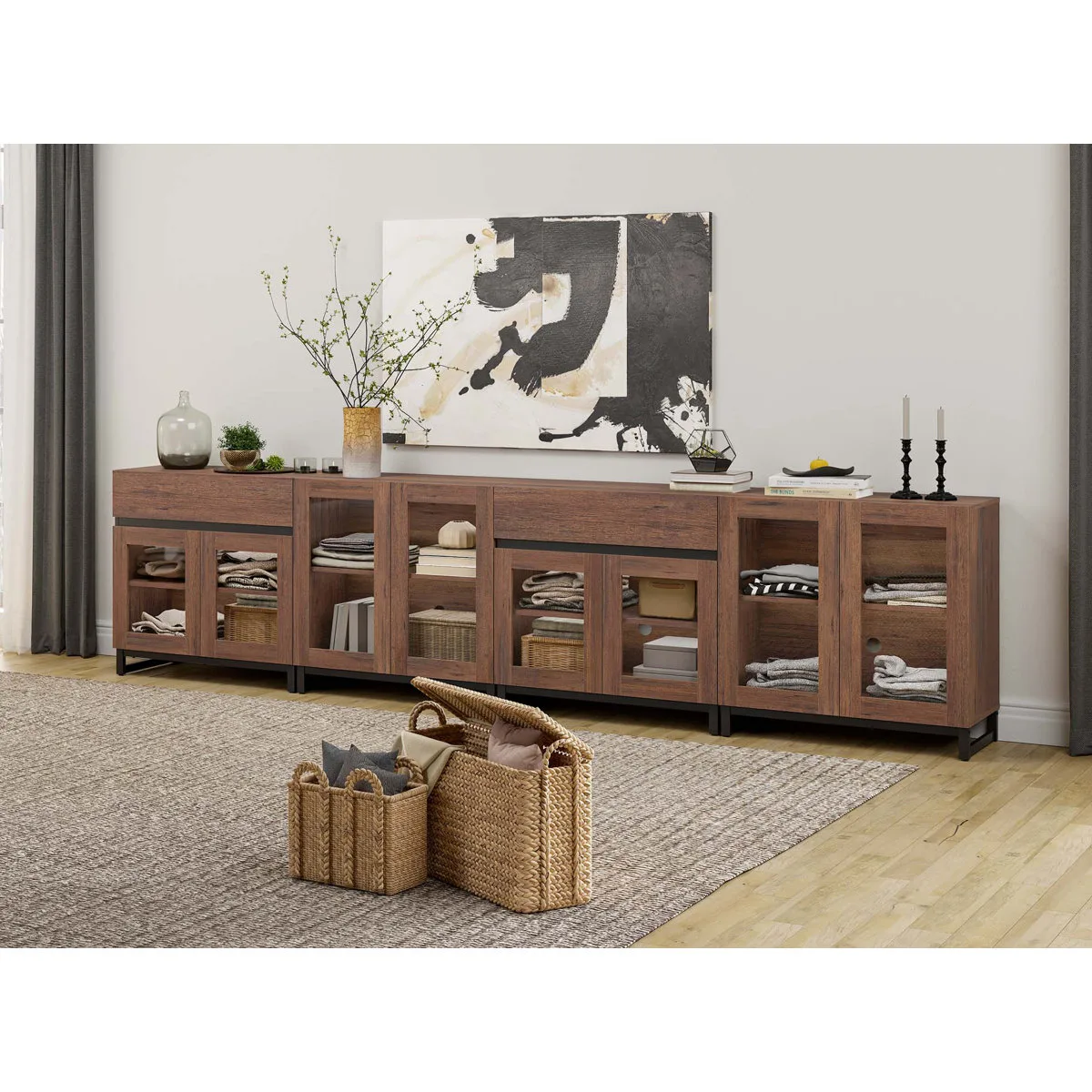 4 In 1 Multifunctional Dresser With Glass Doors