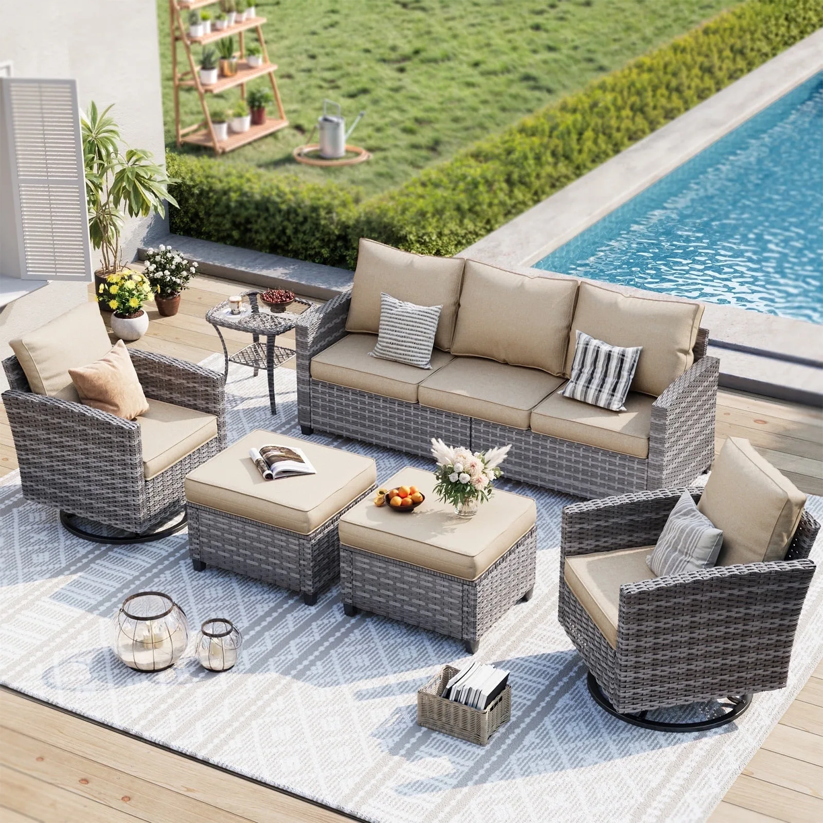 6 Pieces Outdoor Weather Wicker Rattan Patio Set