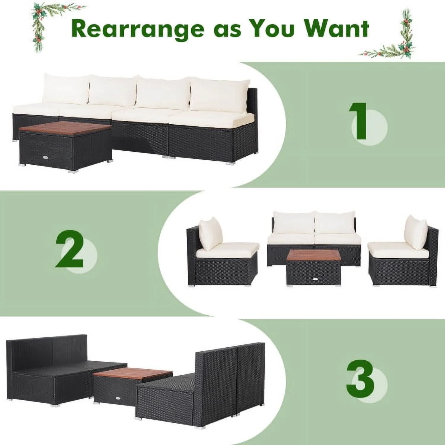 5 Piece Outdoor Furniture Set with Solid Tabletop and Soft Cushions