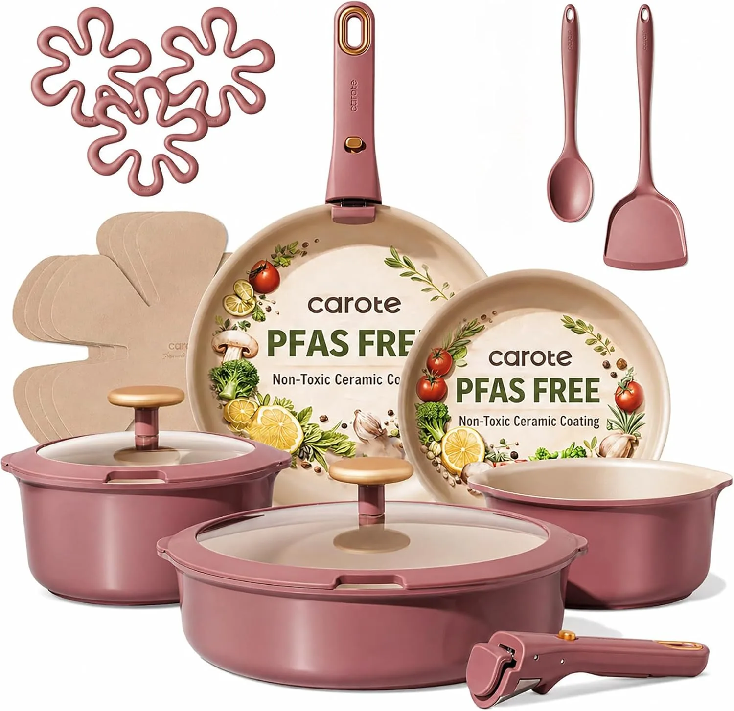 CAROTE 19 Pcs Pots and Pans Set, Nonstick Cookware Sets
