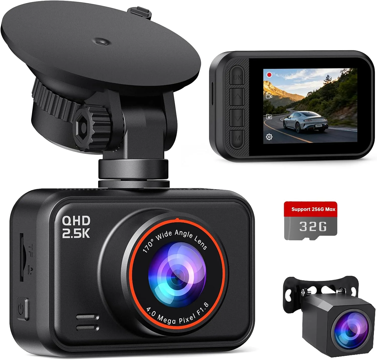 Dual Dash Cam Front and Rear — 2.5K HDR Night Vision Car Camera