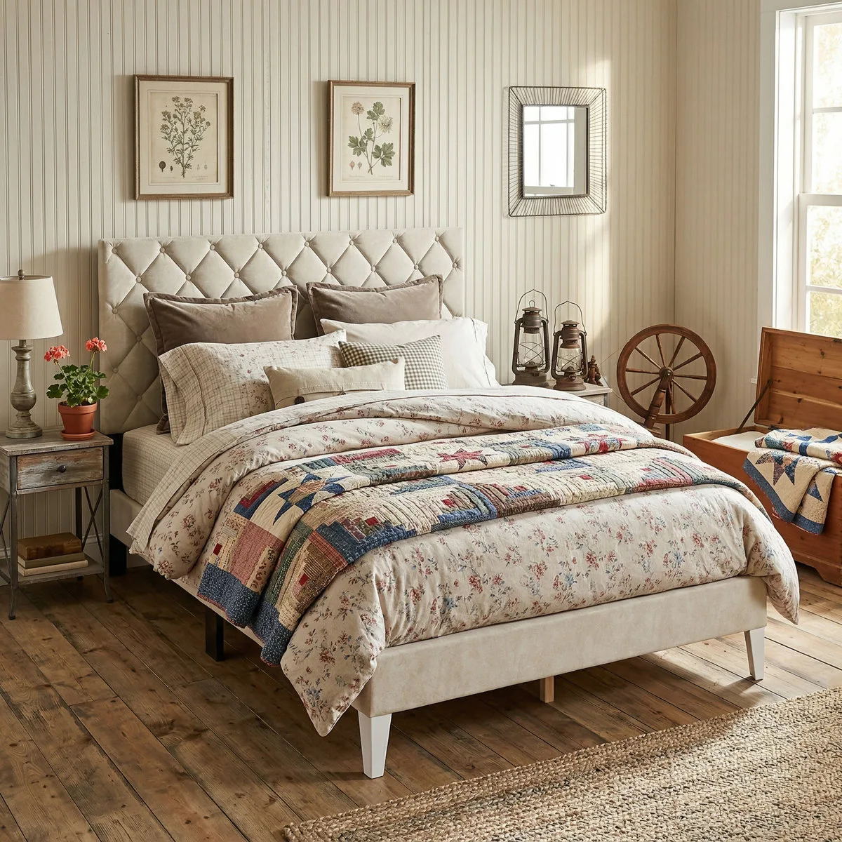 Queen Size Upholstered Bed With High Headboard & USB Charging