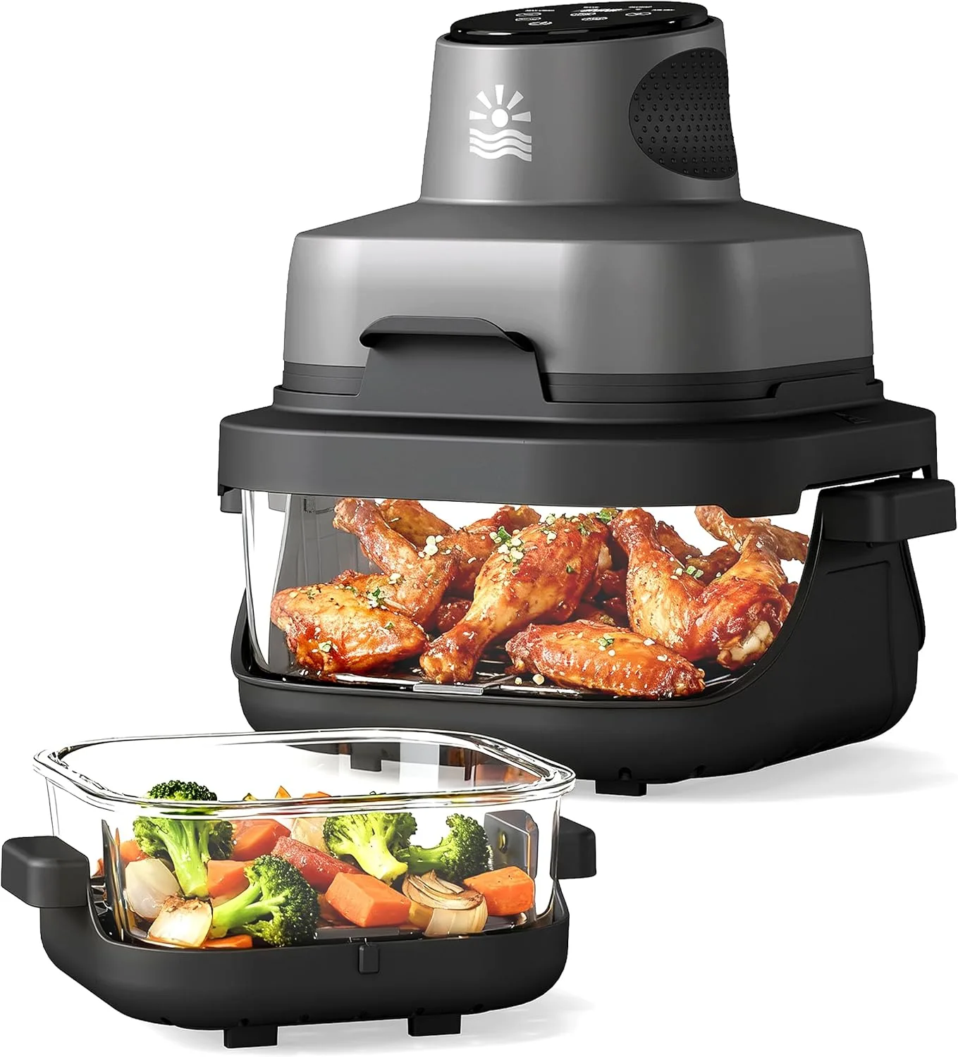 4-in-1 Portable Glass Air Fryer with Glass Containers and Lids