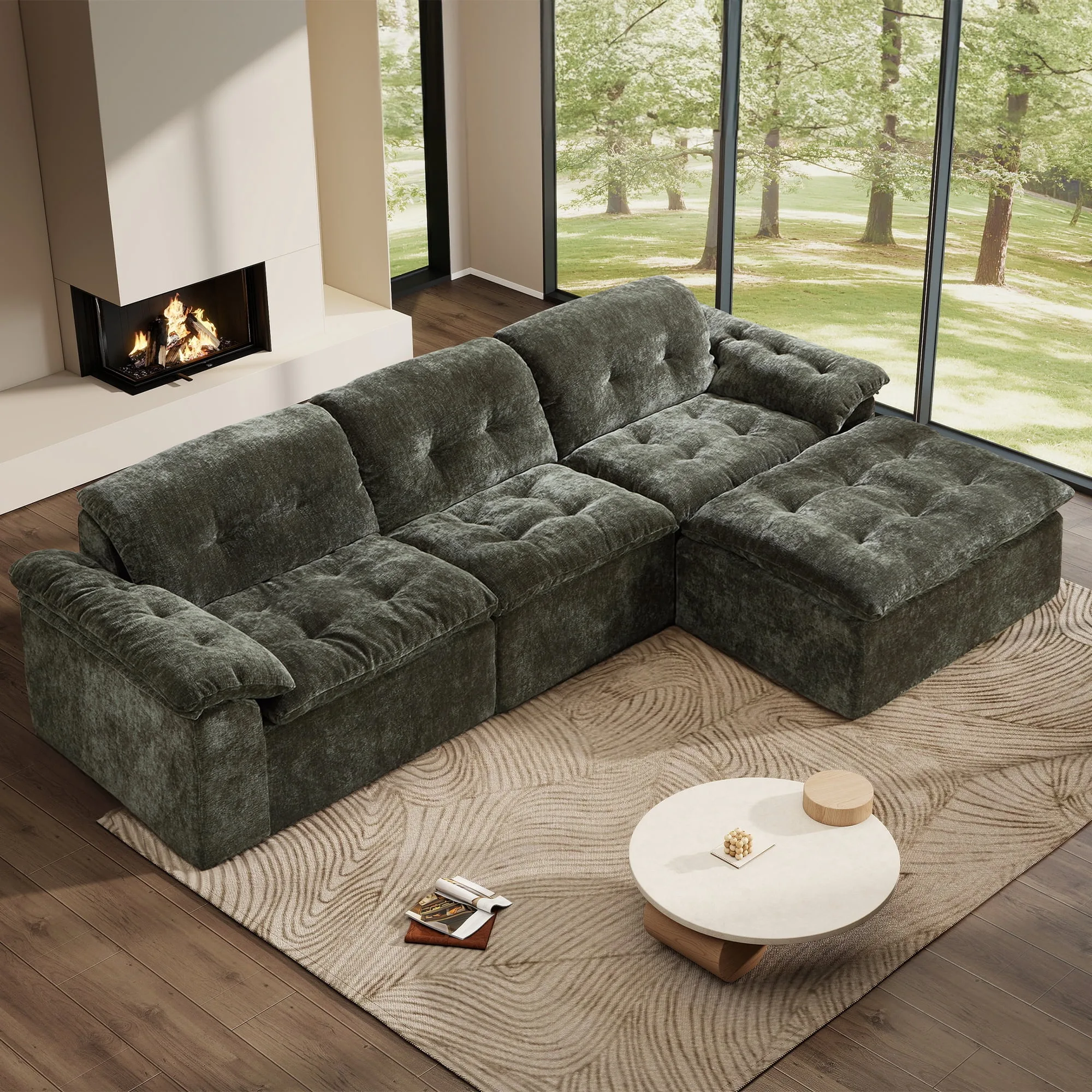 4-Piece L-Shaped Modular Sectional Sofa with Ottoman