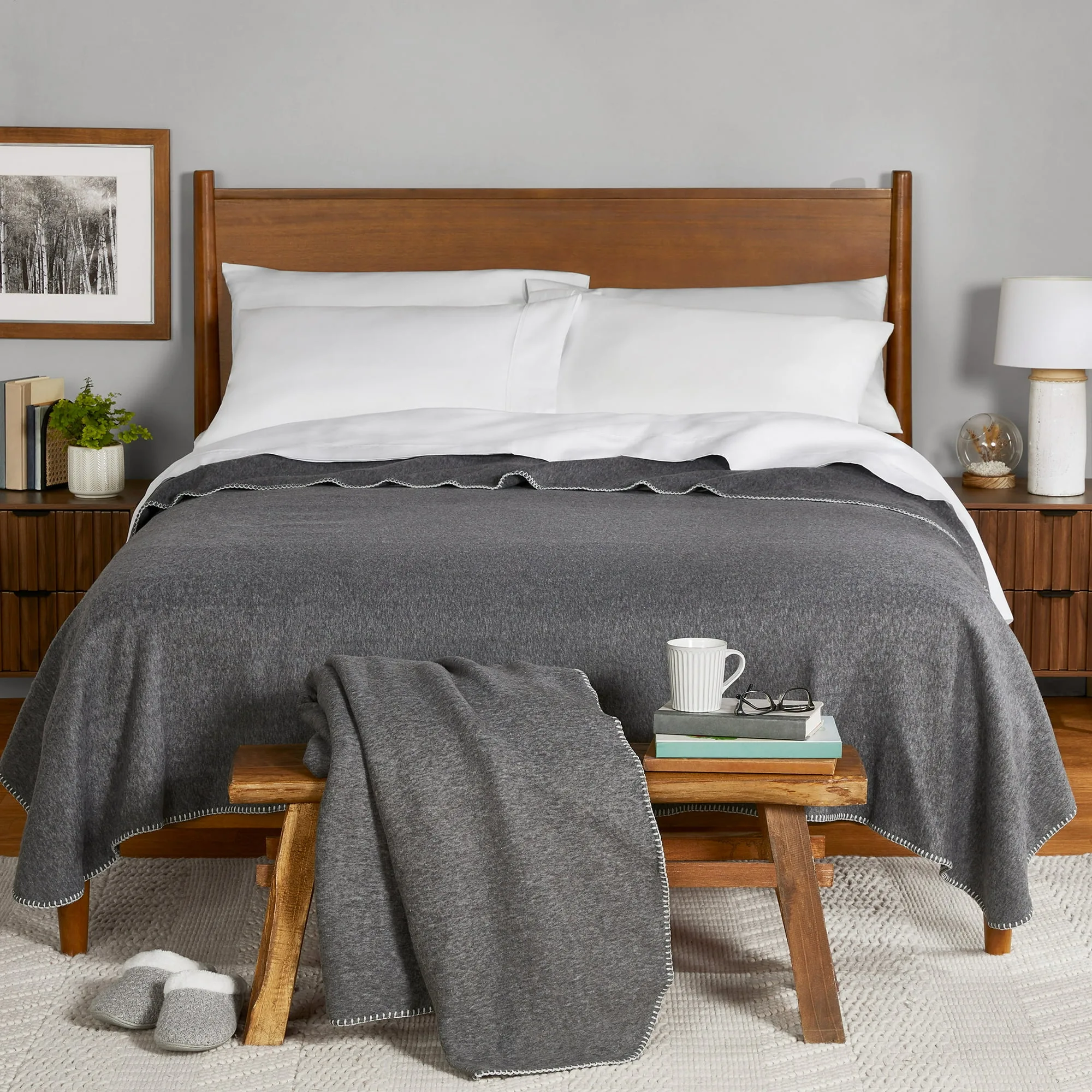 Super Soft Greystone Fleece Bed Blanket, King 2 Pcs
