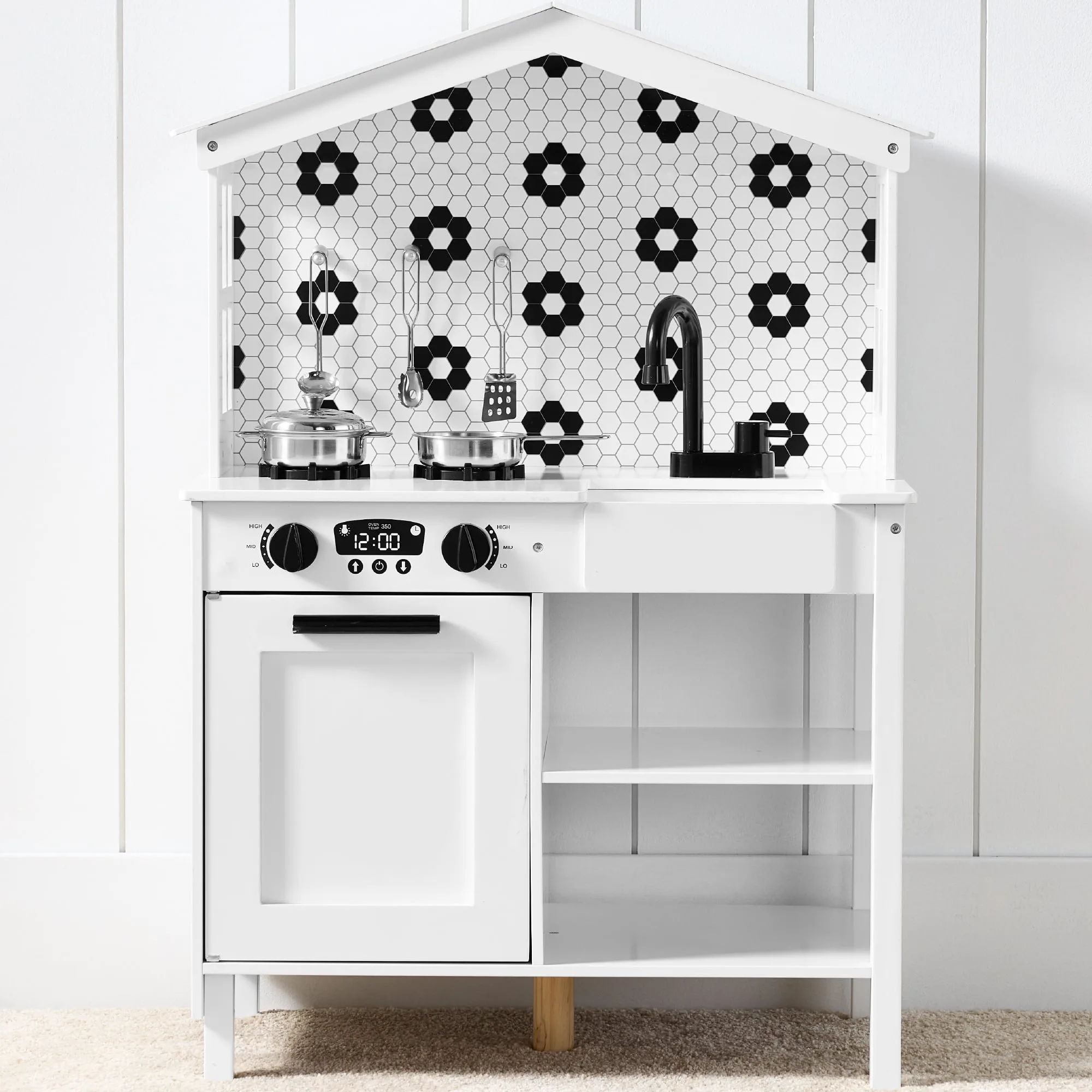 Pretend Play Wooden Farmhouse Kitchen Set w/ Storage