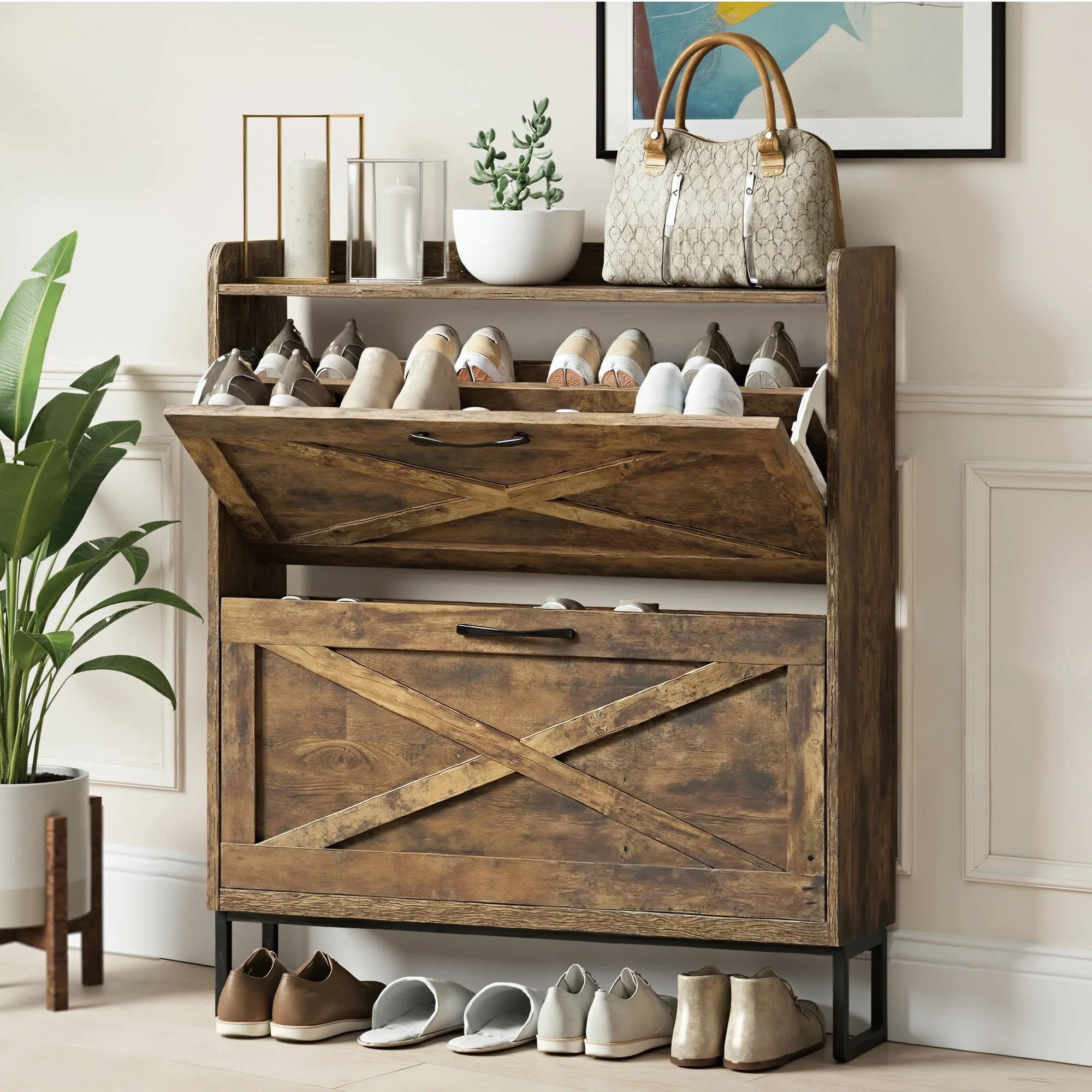 Shoe Storage Cabinet for Entryway, Brown
