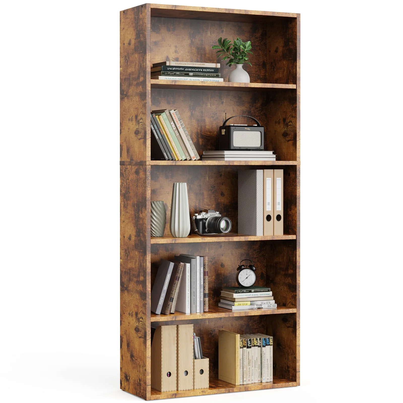 5-Tier Bookshelves with Adjustable Shelves