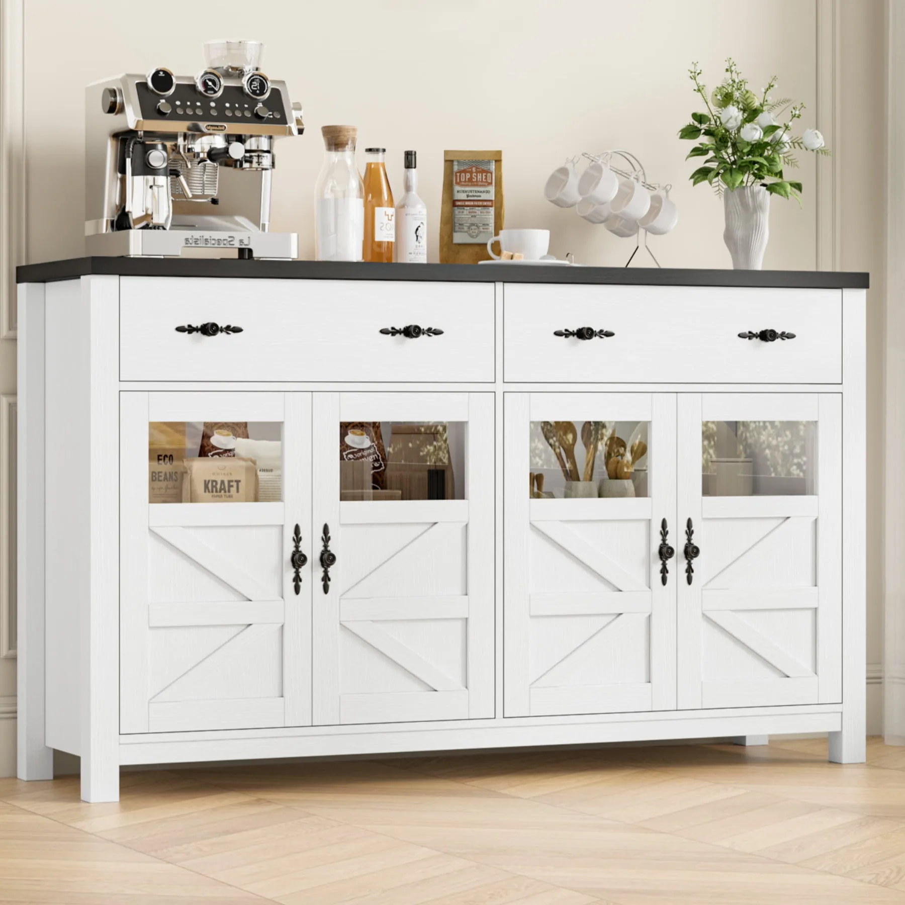 Farmhouse Buffet Cabinet with Storage Drawer & Adjustable shelf