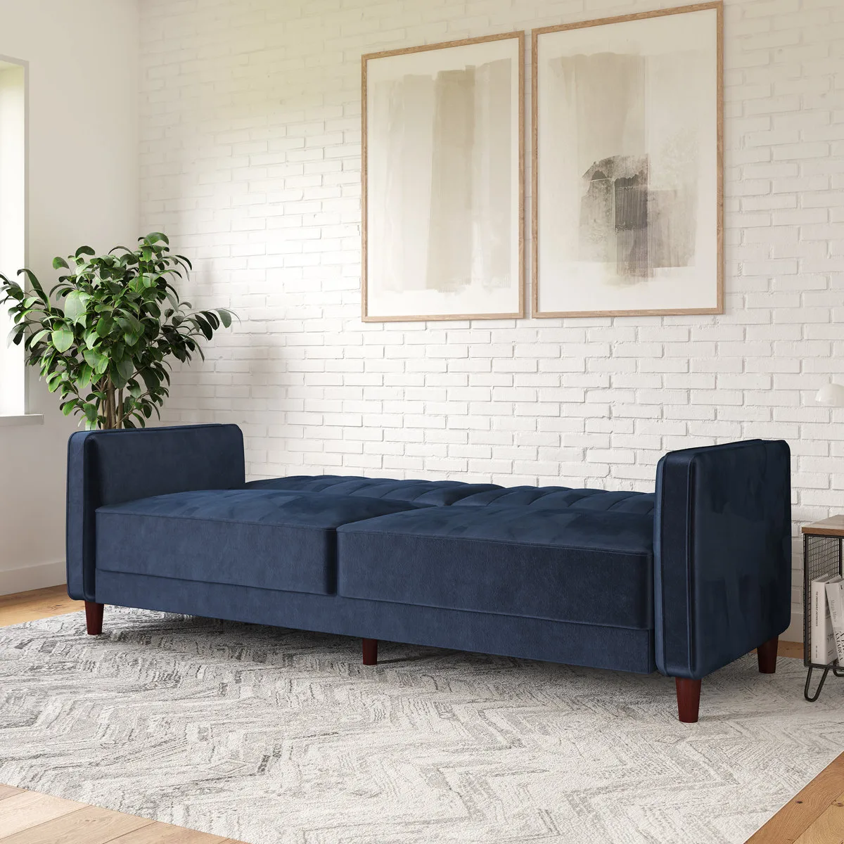 Velvet Square Arm Convertible Sofa, 81.5″