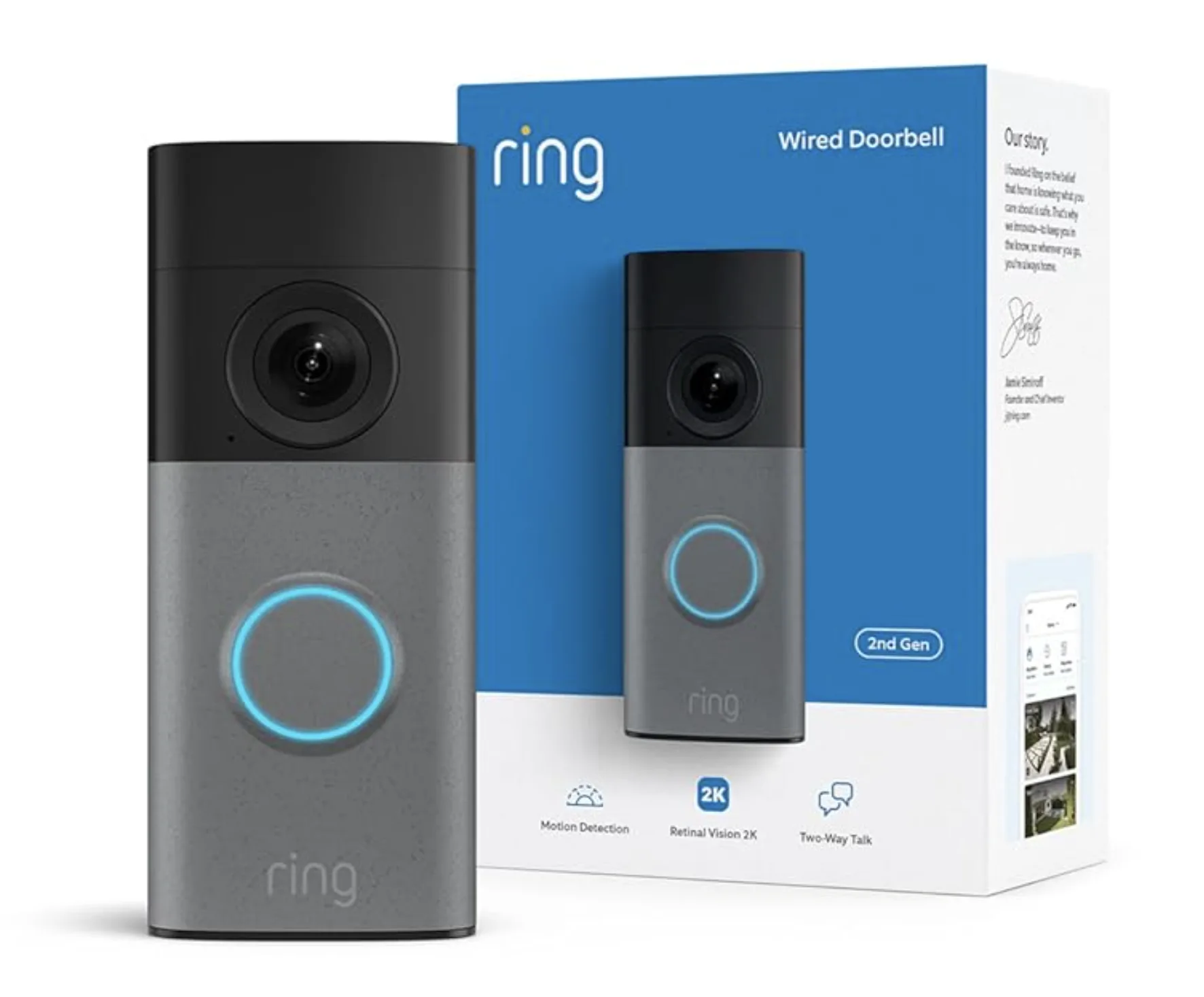 Ring Wired Doorbell (newest model), Wide-Angle Retinal 2K