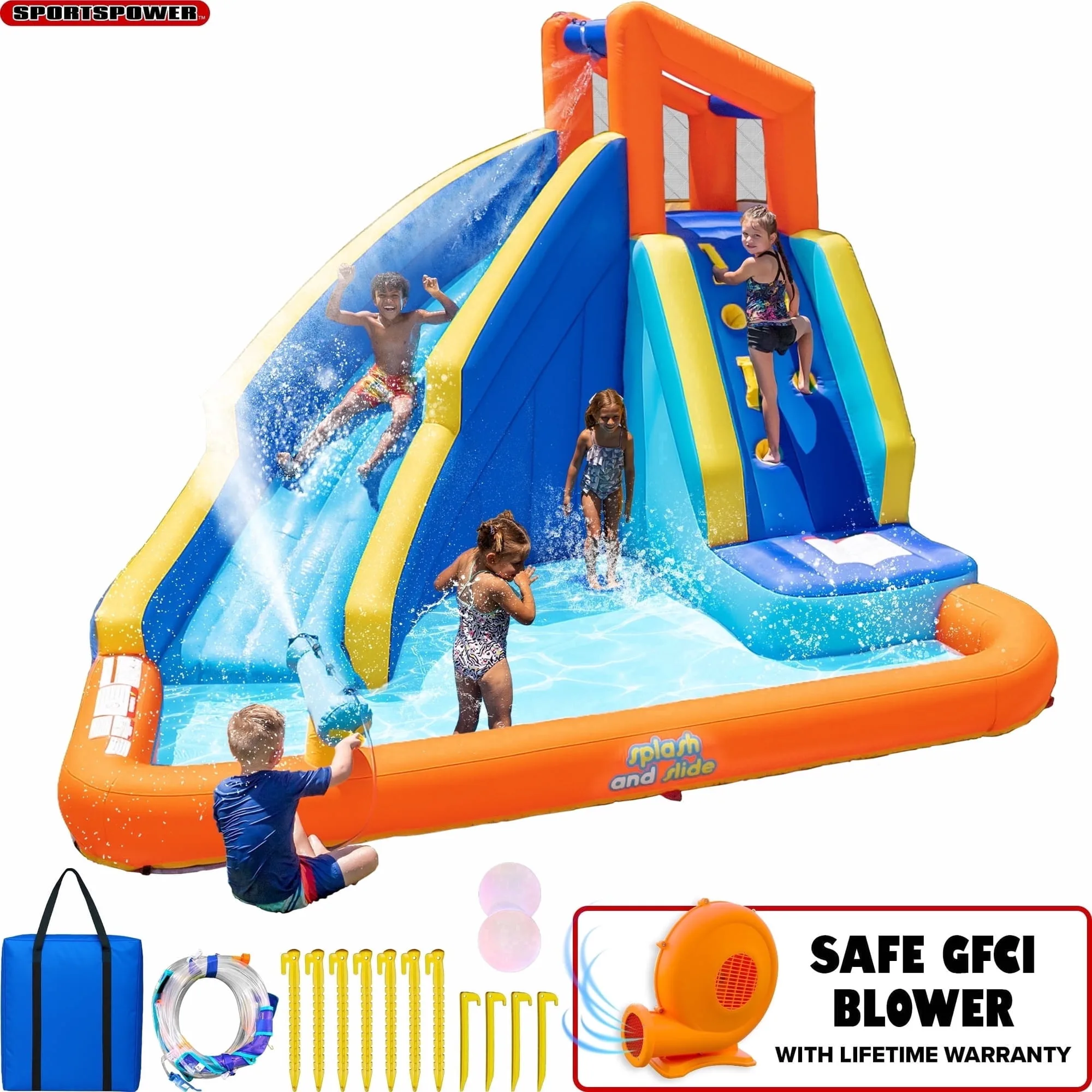 Inflatable Water Slide with Climbing Wall & Splash Pool