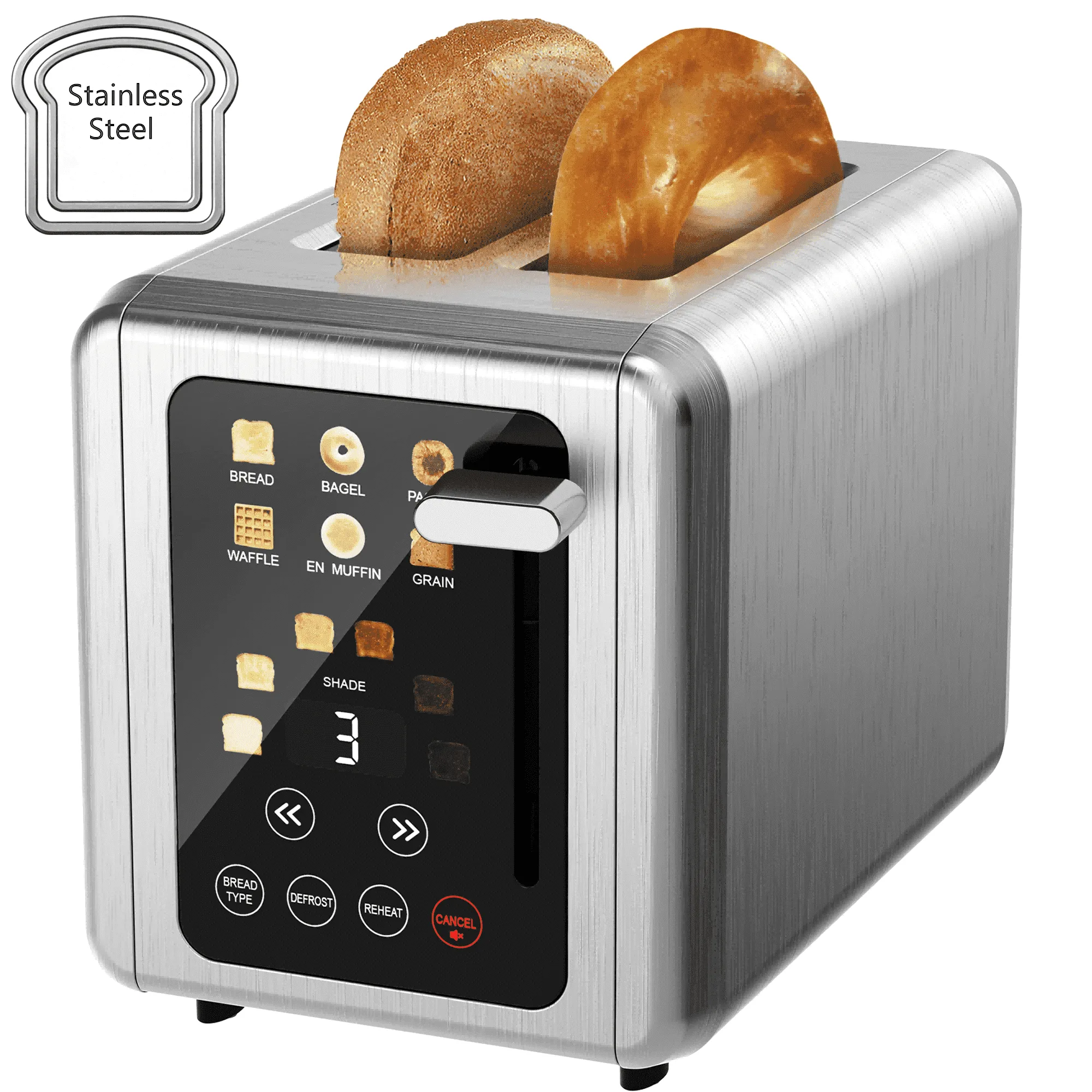 Touchscreen Toaster 2 Slice, Stainless Steel
