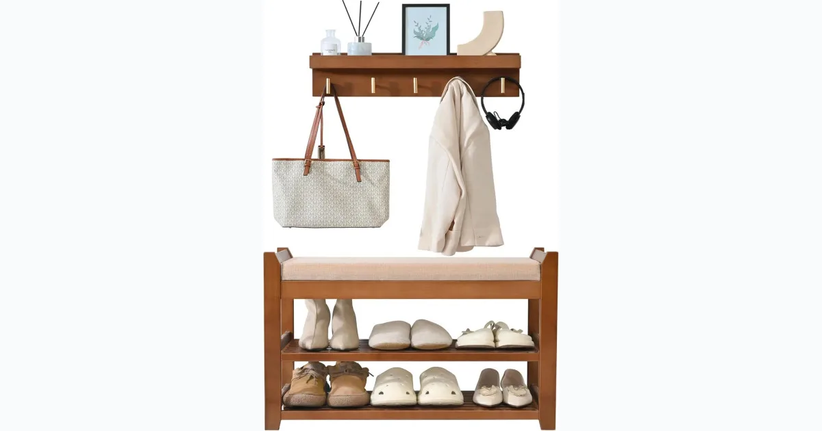 28” Entryway Bench Shoe Rack with Coat Rack