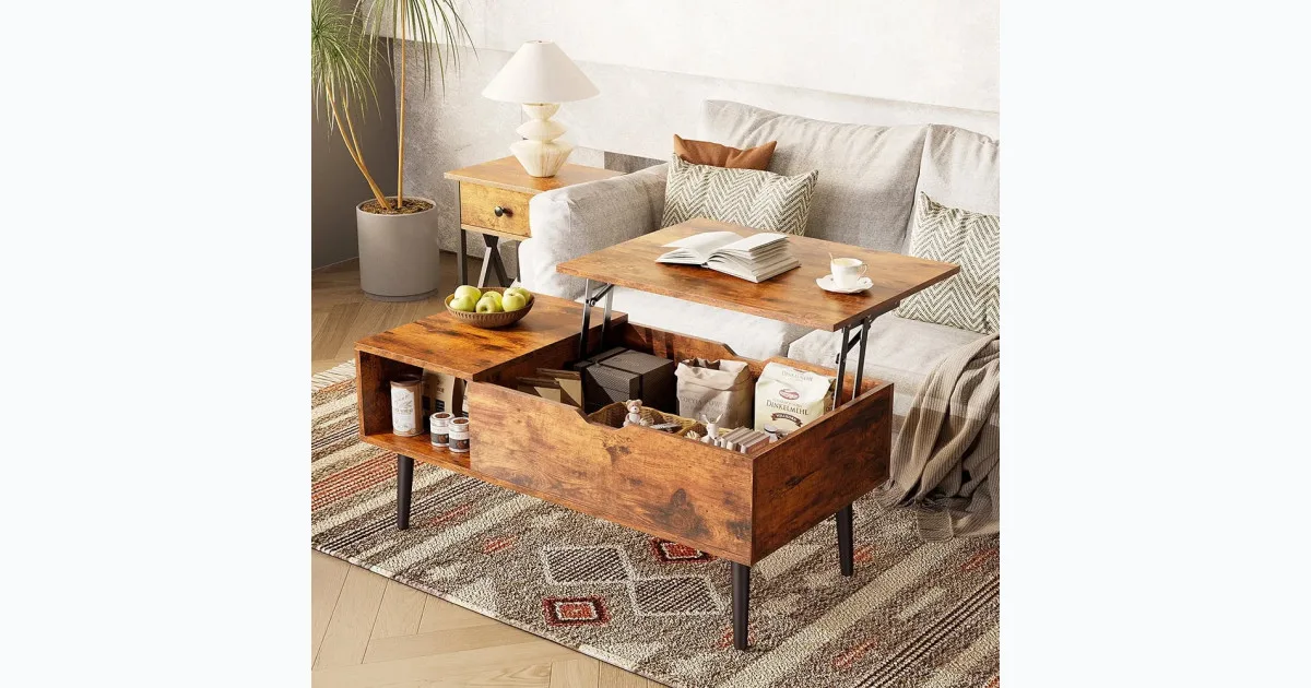 Wood Lift Top Coffee Table with Hidden Compartment