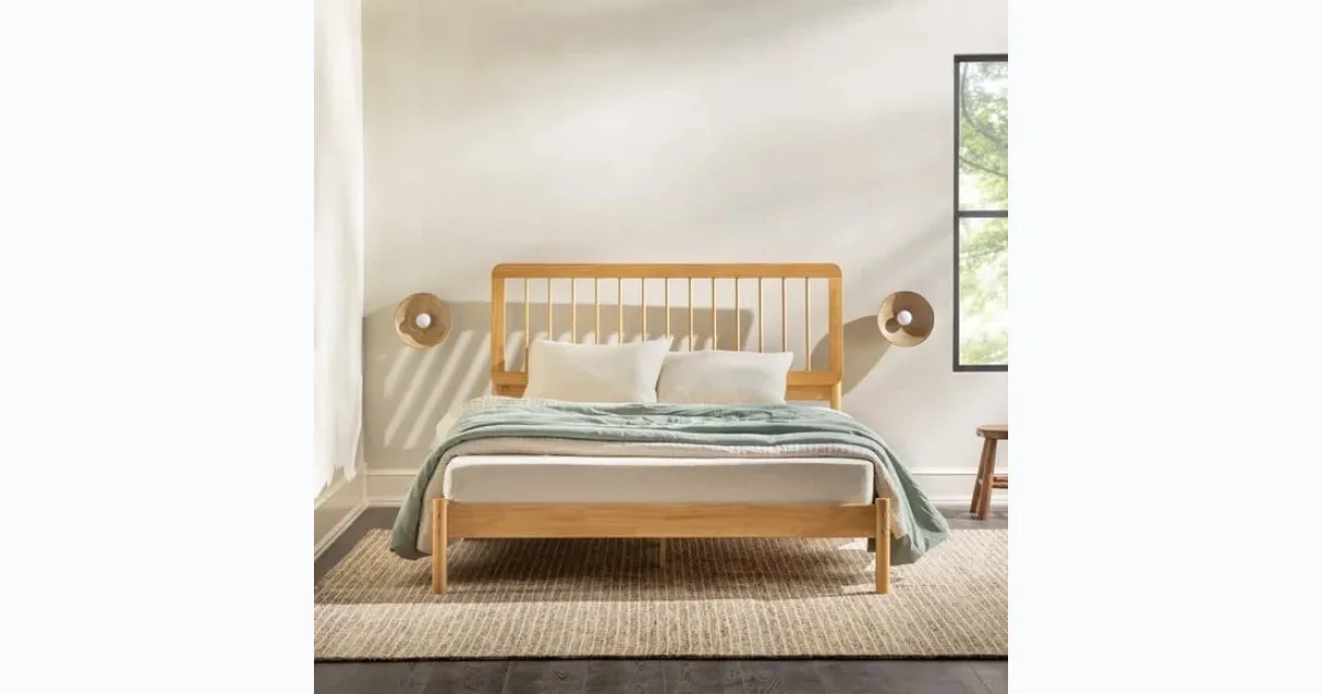 Mid-Century Modern Slatted Solid Wood Queen Bedframe