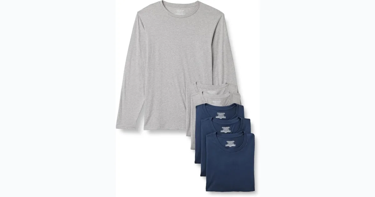 Pack of 6 Mens Slim Fit Cotton Crew Neck Undershirts Long Sleeve