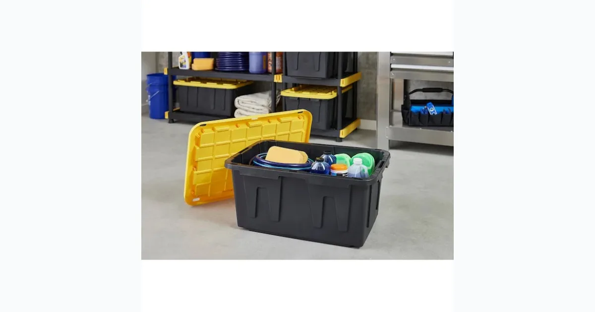 Large 27 -Gallons Black and Yellow Heavy Duty Stackable Tote
