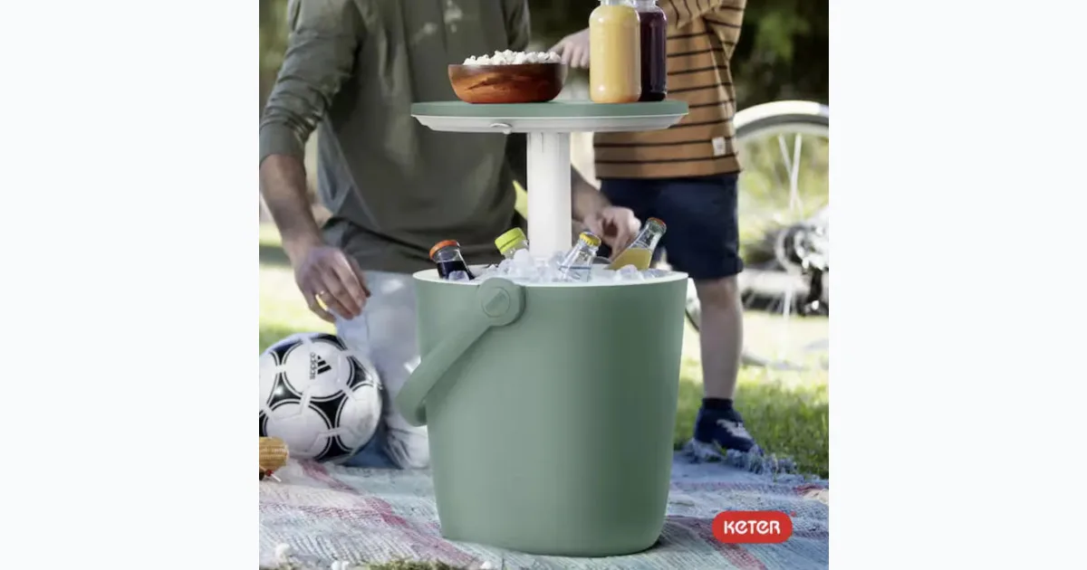 Green Resin Outdoor Side Table and Cooler