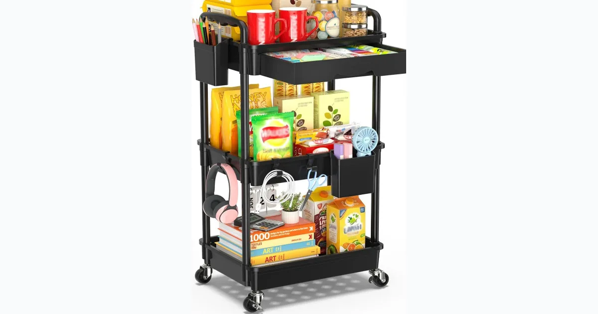 3 Tier Rolling Storage Cart with Drawer