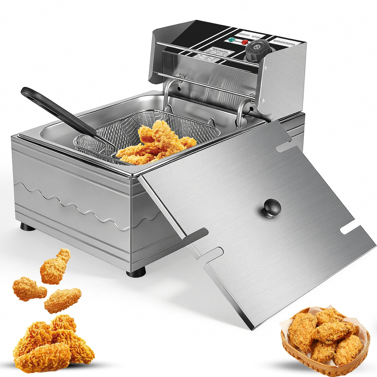 Stainless Steel Electric Deep Fryer, 6.3QT/6L Single Basket