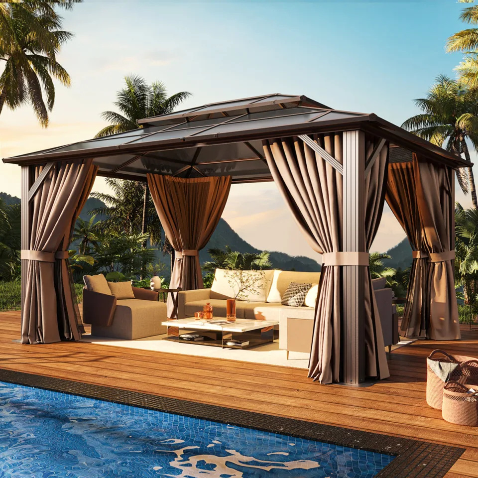 Outdoor Patio Gazebo with Hardtop Double Roof 12ft x 10ft