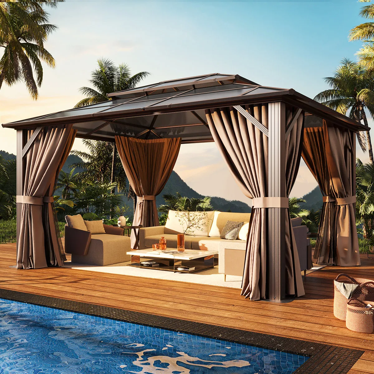 Outdoor Patio Gazebo with Hardtop Double Roof 12ft x 10ft
