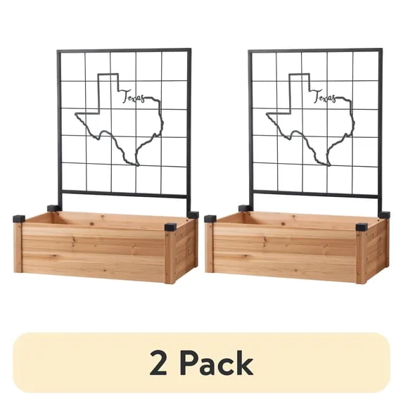 (2 pack) Expert Gardener Wooden Raised Bed with Metal Trellis