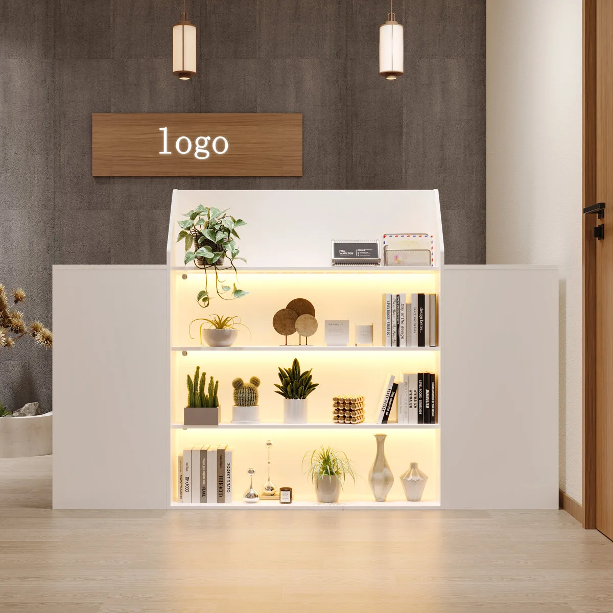 Reception Desk With Led Display Shelves