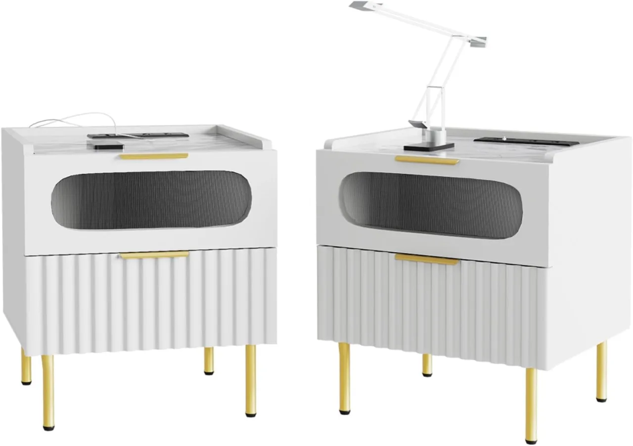 Set of 2 Nightstand with Charging Station
