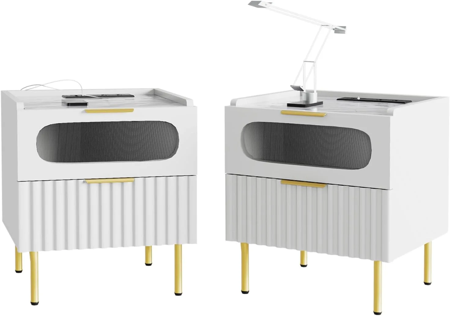Set of 2 Nightstand with Charging Station