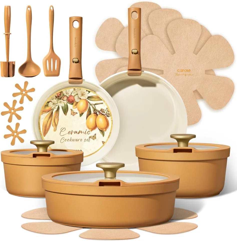 20pcs Ceramic Cookware Set with Detachable Handles