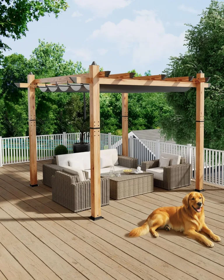 10×10 Ft Outdoor Pergola Aluminum Pergola with Retractable Canopy