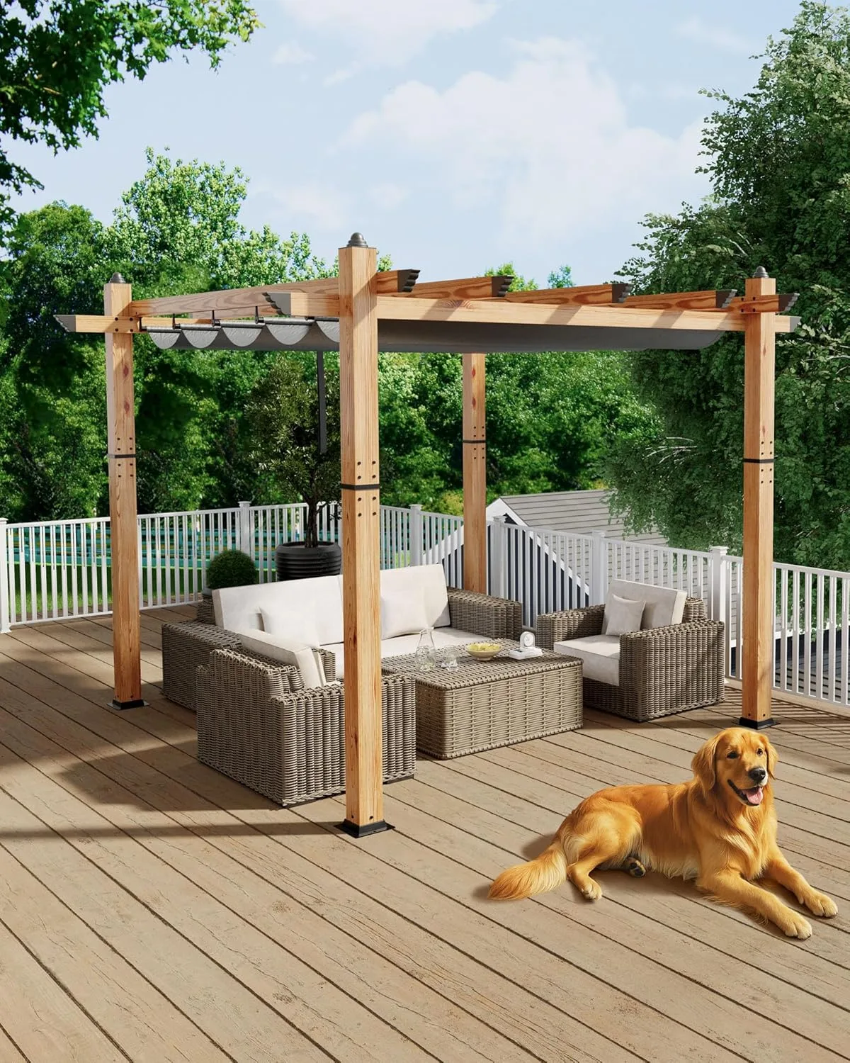 10×10 Ft Outdoor Pergola Aluminum Pergola with Retractable Canopy