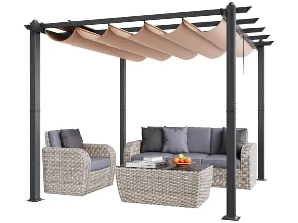 10’x10′ Outdoor Retractable Pergola with Canopy