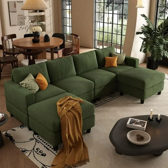 U-Shaped Sectional Sofa Couch with 2 Ottomans