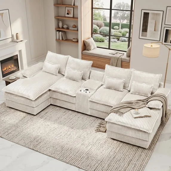 U Shaped Cloud Couch Sectional with USB Charging