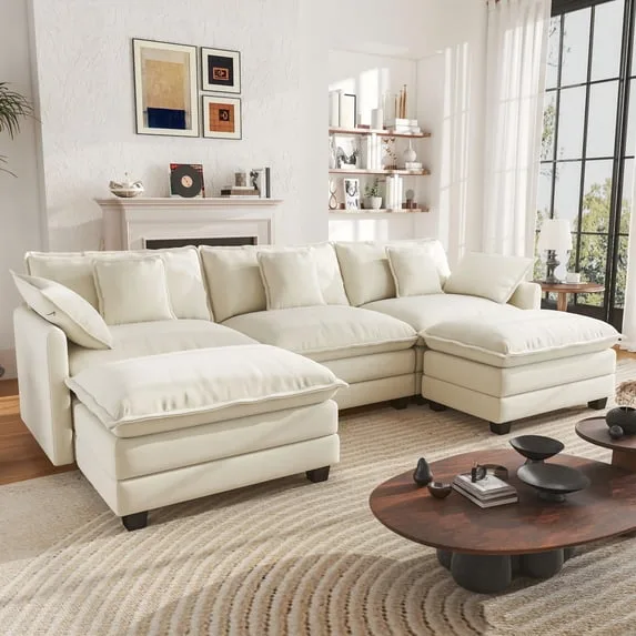Modular Sectional Sofa with Movable Ottomans