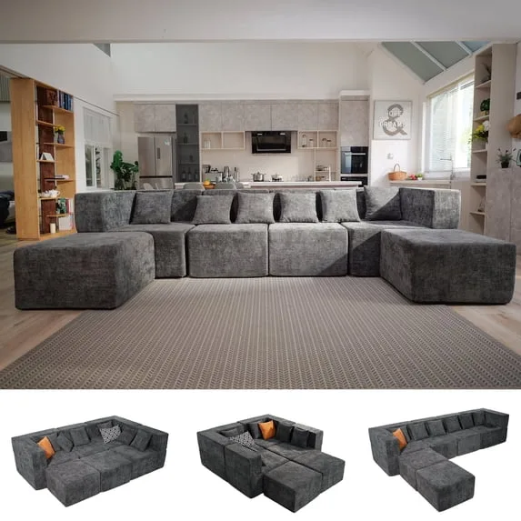 6-Piece Modular Sectional Sofa with 2 Movable Ottomans