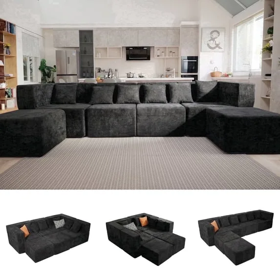 6-Piece Modular Sectional Sofa with 2 Movable Ottomans
