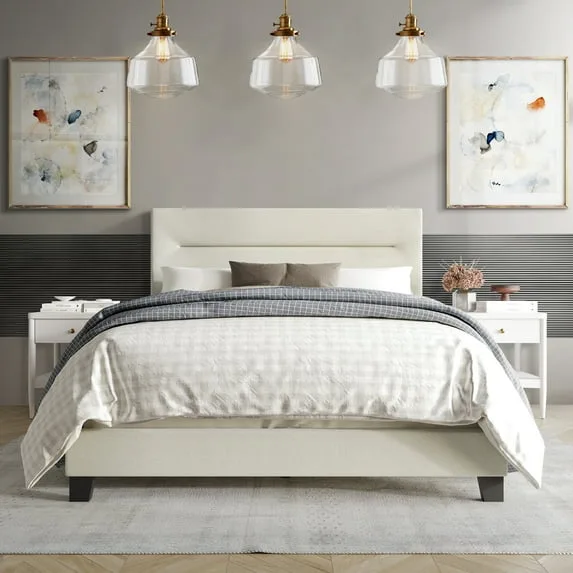 Upholstered Full Bed, Beige