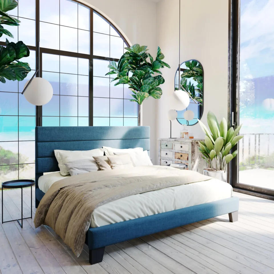 Platform Queen Bed with Upholstered Headboard