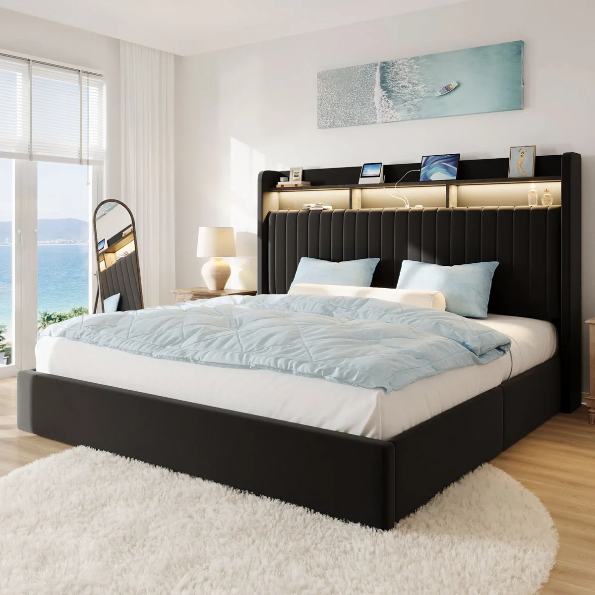 Lift Up Storage Upholstered King Bed