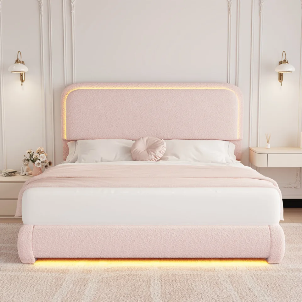 LED Teddy Fleece Platform Bed Frame