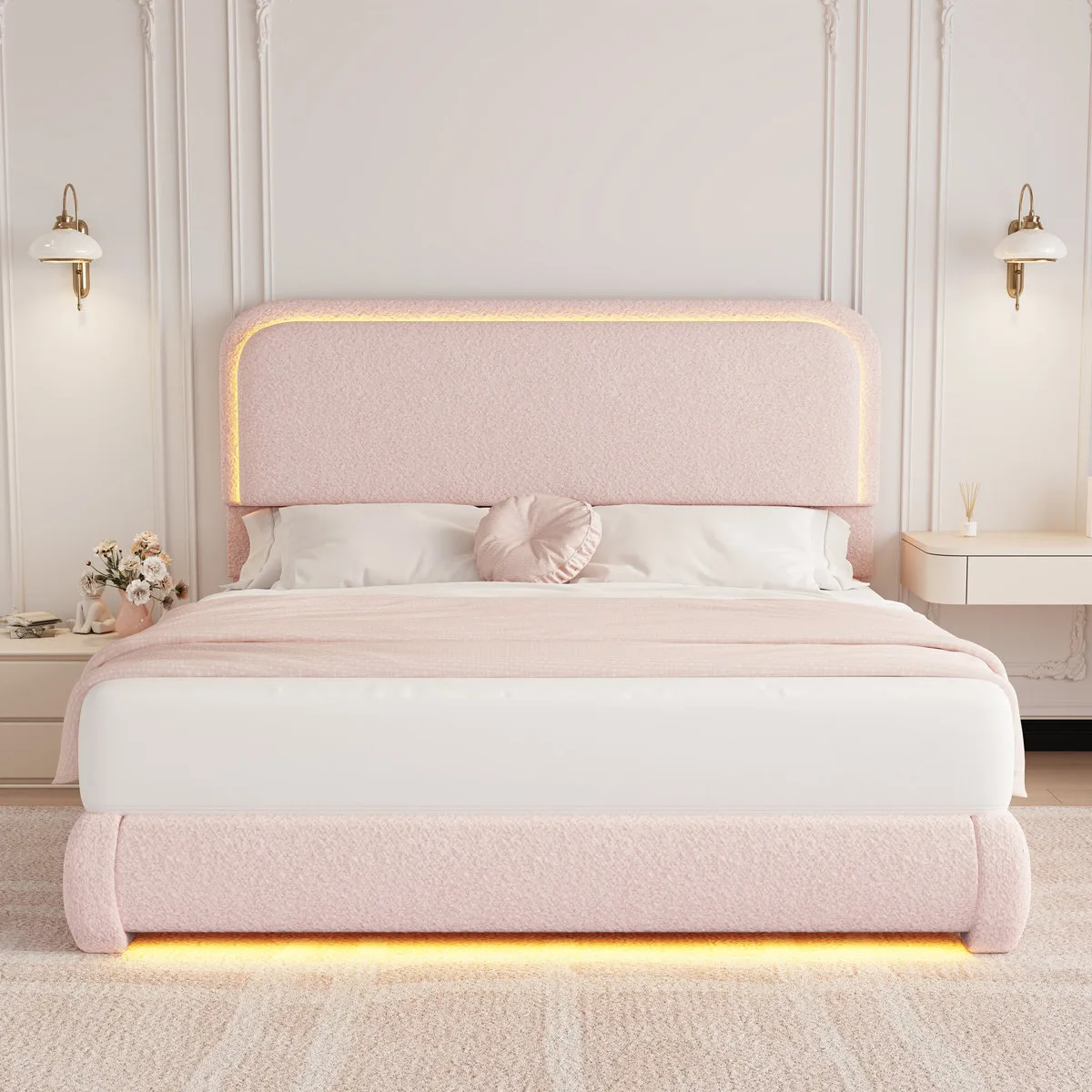 LED Teddy Fleece Platform Bed Frame