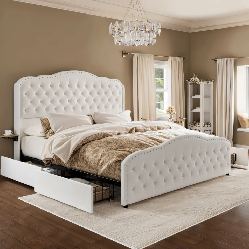 Upholstered King Bed with 4 Drawers
