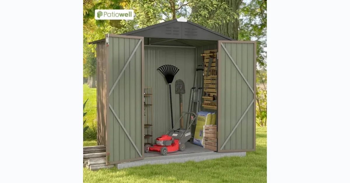 Metal Garden Tool Shed with Sloping Roof and Lockable Door