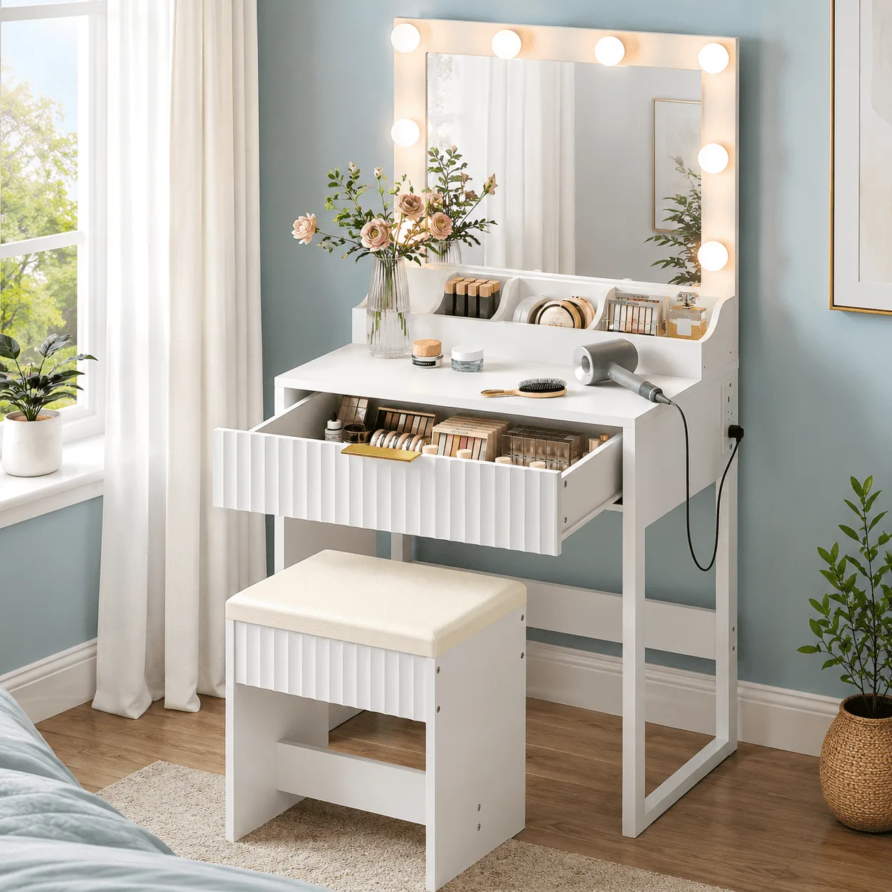 Makeup Vanity Table w/Stool