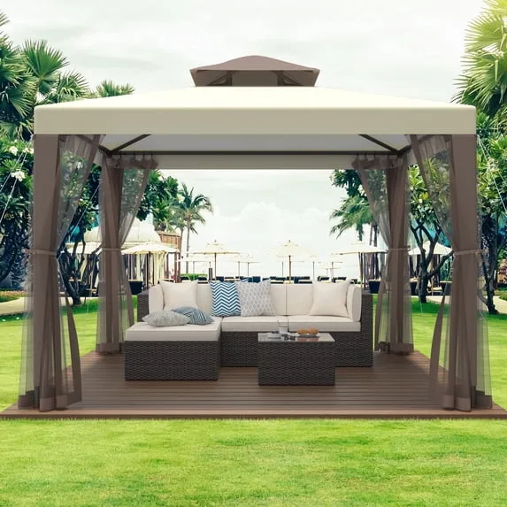 10’x10′ Gazebo Outdoor Canopy Tent with Curtains