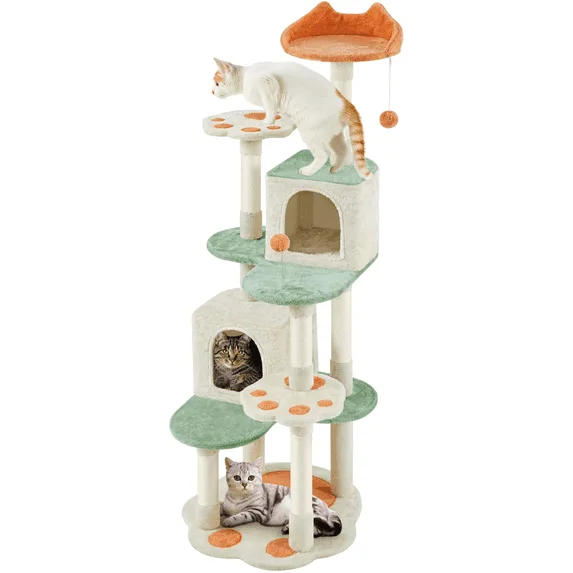 65″ Tall Cat Tree Paw-Shaped Play Tower